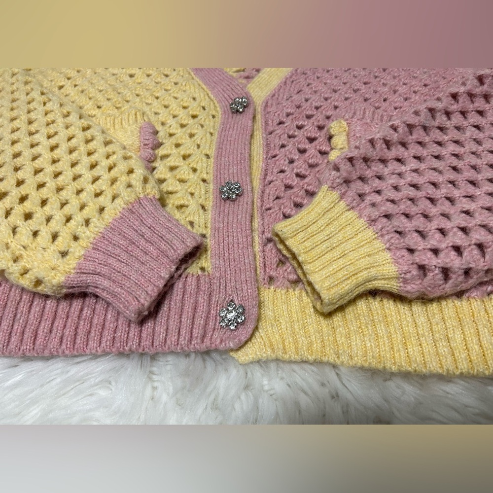 Zara Pastel Yellow and Pink Crochet Cardigan - Picture 10 of 16